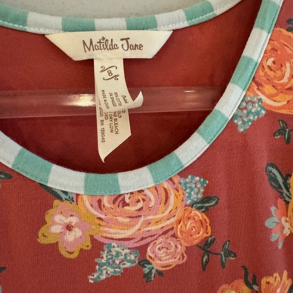 Matilda Jane Pink Floral Kids Dress with Green Ruffle sz 8 - Picture 7 of 10